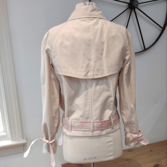 Moschino Aeffe Spa reversible khaki/pink patterned silk jacket 8 EUC $1300 - Picture 9 of 15